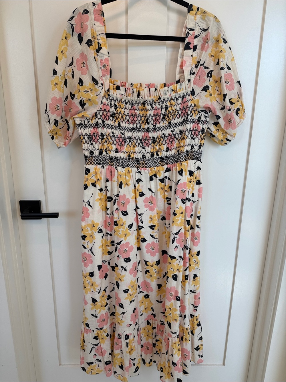 kate spade New York Pink Label on White Smocked Fabric
